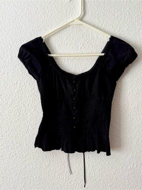 Pretty Good Black Corset Peasant Top S Lace Up Back Coquette Y2K Goth Boho